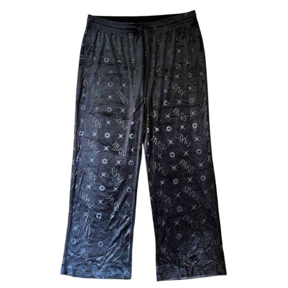 Paris Hilton Rhinestone Embossed "Iconic" Black Velour Track Lounge Pants XL - Picture 2 of 7